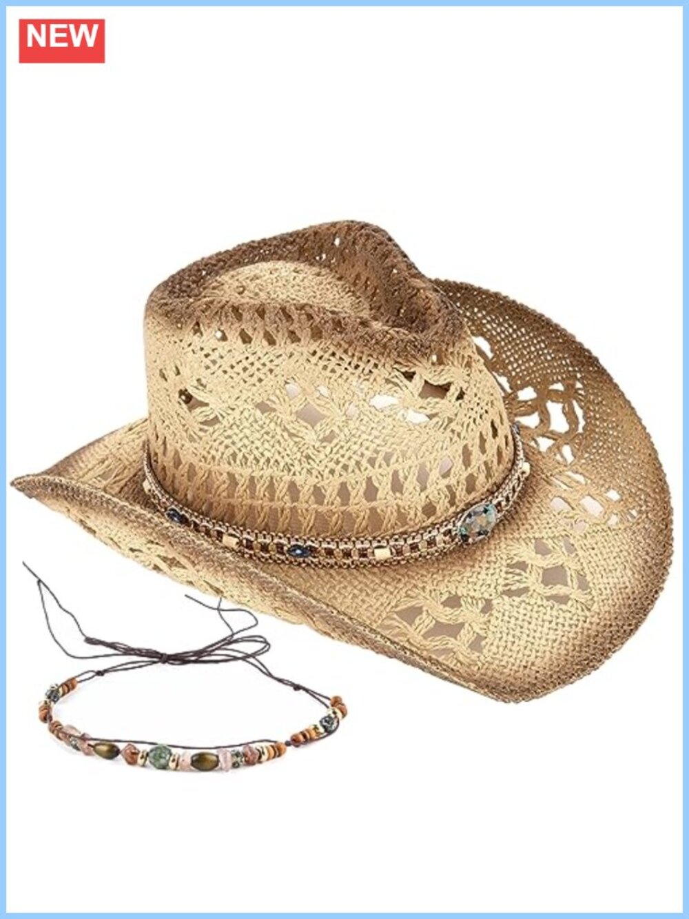 Handmade Straw Cowboy Hat Woven Sun Hat Western Two Bands